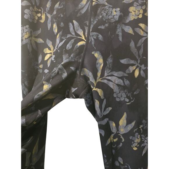 JoyLab Women's Athletic Hiking Navy Yellow Floral Leaf Women's Leggings M - Picture 3 of 6